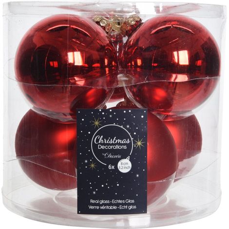 Set di 6 palline di Natale rosse 8 cm
