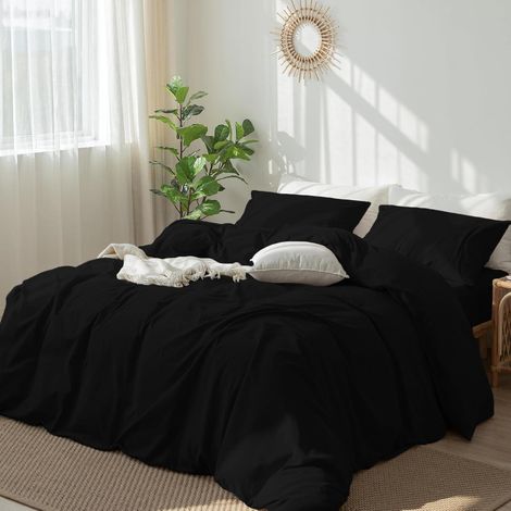 Bettwäsche-Set 155x220 cm Schwarz Baumwolle 3-teilig mit Reißverschluss