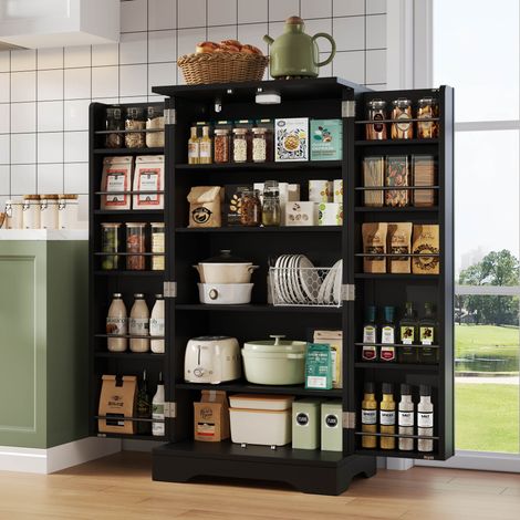 Meuble rangement armoire haute 120x60x40 cm MDF noir OKMYHOME (1/5)