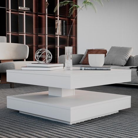 Tavolino da salotto Monolith con doppio piano quadrato girevole colore bianco 67x67 cm (1/4)