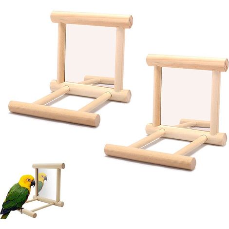 2 Pièces Miroir Perroquet, Miroir Oiseaux Cage, Miroir Oiseau avec Perche, Résistant aux Morsures, Robuste, Conception de Crochet, pour Oiseau, Perroquet, Cage, Ara Gris D'afrique, Cacatoès (1/4)