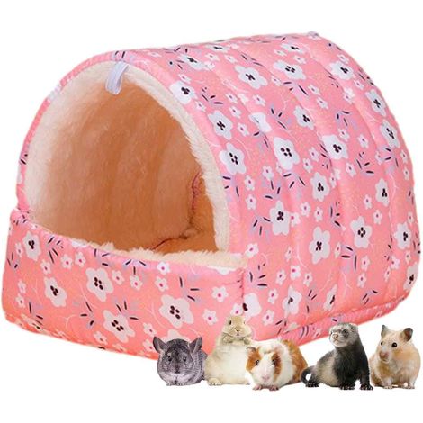 Nid Pour Petit Animal - Abri Chauffant En Peluche Douce Et Mousse Élastique - Style Cabane Semi-Fermée - Rose - Tailles XS à L - 1 Pièce (1/5)