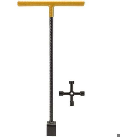Clé à clé multifonctionnelle en T pour compteur d'eau en acier avec outil utilitaire à 4 voies pour robinets de vannes jaune (1/4)