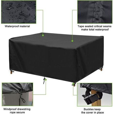 Gartenmöbel-Abdeckung, große, robuste Plane für Gartentisch und -stühle, wasserdicht, UV-beständig, Schutzplane für Gartenmöbel, 350 x 260 x 90 cm, Schwarz (1/4)