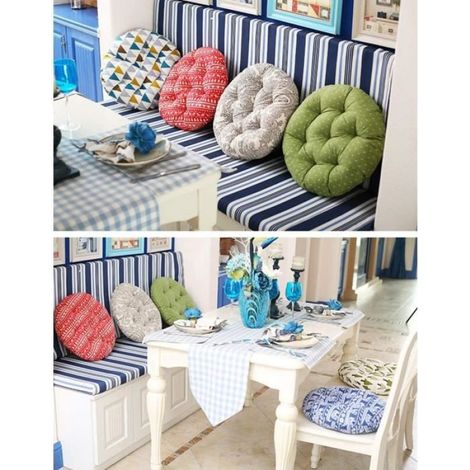 2 pcs Coussins de chaise de salle à manger bureau - Coussin d'assise moelleux - Coussin rond épais - Pagode nautique (1/4)