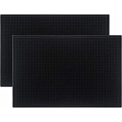 Lot de 2 tapis de bar noirs antidérapants pour servir des cocktails (1/5)