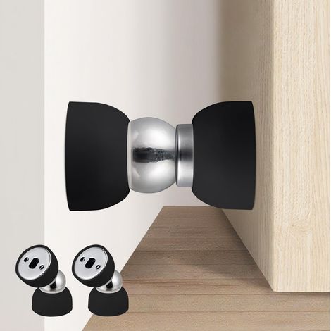 Juego de 2 mini topes de puerta de acero inoxidable, topes magnéticos potentes, adecuados para dormitorios, baños, cocinas, hogares y oficinas (negro). (1/2)