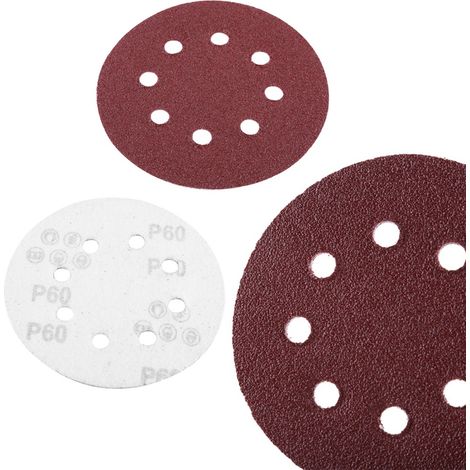 100 Stück runde Polierscheiben mit 8 Löchern, 5 Zoll Durchmesser, Schleifpapier, Körnung 60/80/100/120/240 (1/5)