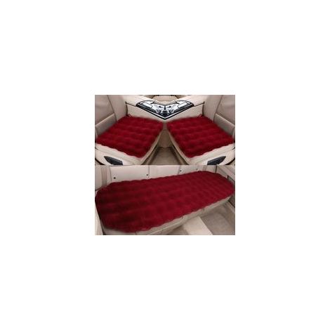 Coussin de siège de voiture en peluche épaisse, housses de siège de voiture pour sièges avant et arrière (lot de 3 - sièges avant + arrière, rouge) (1/5)