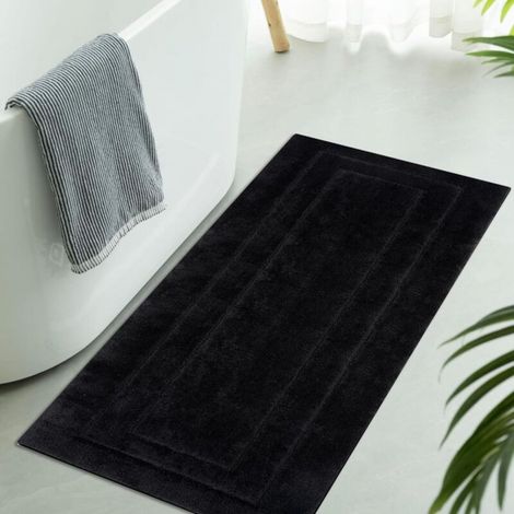 Tapis antidérapant, doux, absorbant, lavable en machine pour salles de bains et douches, 60 x 150 cm, noir (1/5)