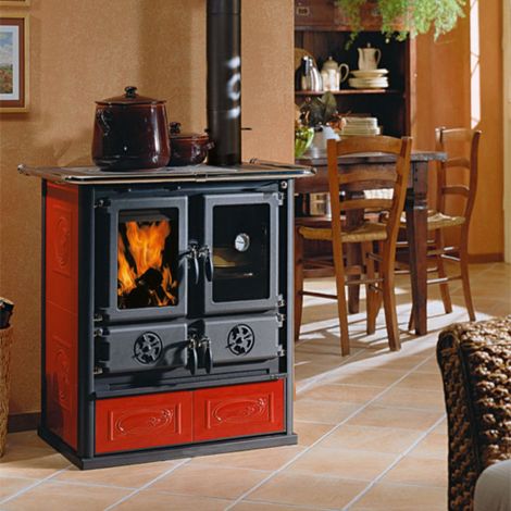 STUFA CUCINA A LEGNA CON FORNO 7,2KW ROSETTA LIBERTY BORDEAUX 88x57xH84 cm (1/5)