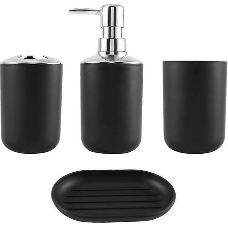 Ensemble de 4 accessoires de salle de bain en plastique, avec porte-brosse à dents (noir) (1/5)