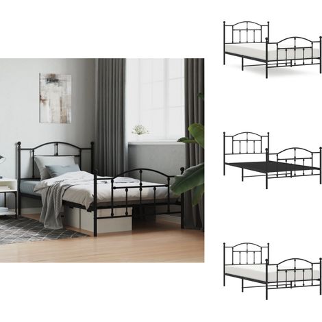 Cadre de lit métal sans matelas avec pied de lit noir 107x203cm - Cadre De Lit - Lit Double - Lit Metal - Lit Noir - Meuble Chambre (1/5)