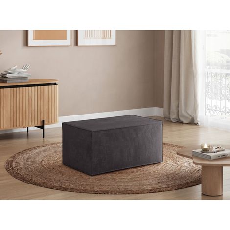 Loungitude – Pouf en velours côtelé gris foncé – Dimensions 90 x 50 x 41 cm – Garnissage en mousse moelleux – Fabrication européenne (1/5)