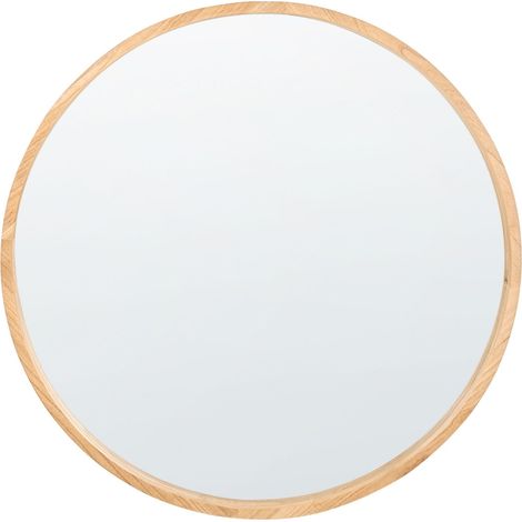 Wall Mirror Light Brown Paulownia Wood Frame Round Shape Scandinavian Style Hanging Decor CAZALIS (1/5)