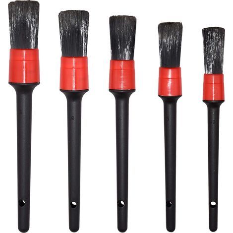 Ensemble de brosses de nettoyage - 5 tailles différentes, poils de qualité supérieure, poils mixtes, manche en plastique, pour nettoyer les roues, le moteur, l'intérieur et les bouches d'aération