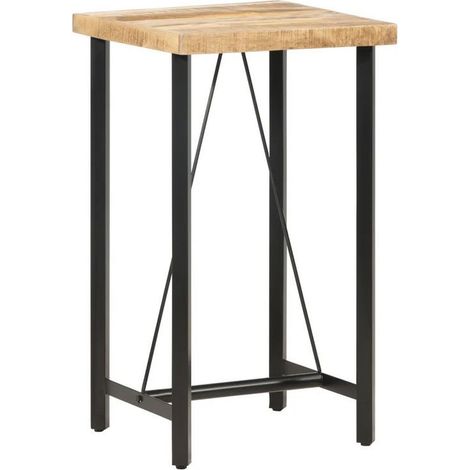 Table haute de bar manguier massif clair et pieds métal noir Atsir 60cm (1/5)