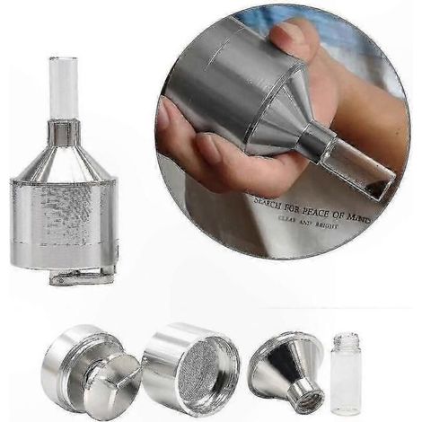 Broyeur à poudre métallique portable avec entonnoir et tabatière en verre (1/4)
