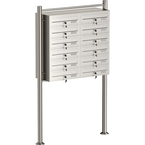 Wiltec Cassetta postale condominiale autoportante, 12 posti, acciaio inox, 945 x 270 x 1500 mm, 2 moduli