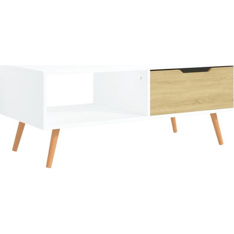 Mesa de centro madera ingeniería blanco y Sonoma 100x49,5x43 cm vidaXL (1/5)