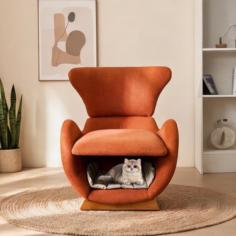 Fauteuil coloris brick rouge en tissu bois (1/5)