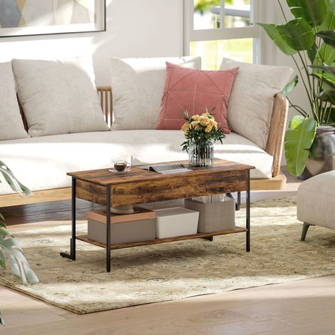 Versatile Lift Top Coffee Table with Storage,Rustic Brown and Black,Adjustable Feet,Sturdy Metal Frame,Ideal for Work and Dining