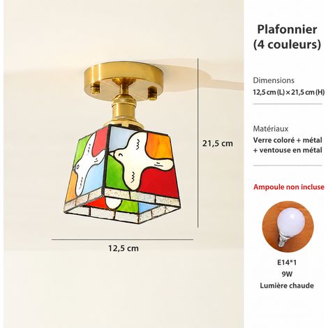 Plafonnier - modèle rouge Colombe Rétro Cuivre Verre Culot E27 - variation tricolore 25 × 25 × 30 cm 2 kg – Livraison gratuite