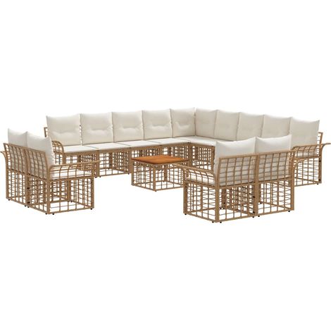 Outdoor-Sofagarnitur 14 pcs Natürlich und Cremweiß Polyester vidaXL