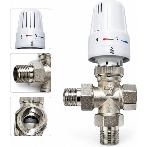 1 pc Robinet Thermostatique Vertical 3 Voies en Laiton DN15 avec Tete Thermostatique pour Radiateur Eau Chaude et Froide (1/5)