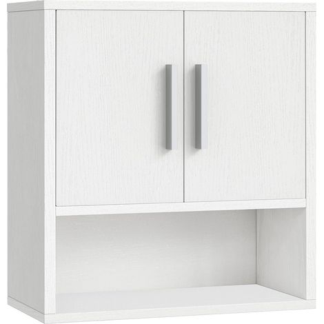 Meuble de Rangement, Mural pour Salle de Bains, Armoire à Pharmacie, 38 x 18 x 41 cm, Placard de Toilettes Suspendu avec Panneau réglable, pour Cuisine, Chambre, Blanc (1/5)