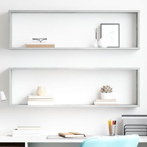 vidaXL Estante cubo pared 2uds contrachapado gris hormigón 100x15x30cm (1/5)
