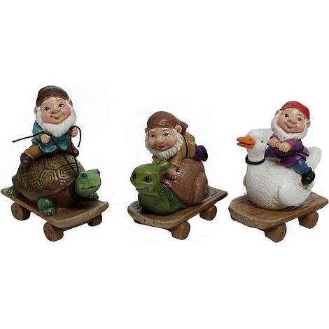 Ensemble de décorations miniatures en résine représentant des nains sur des skateboards. (1/4)