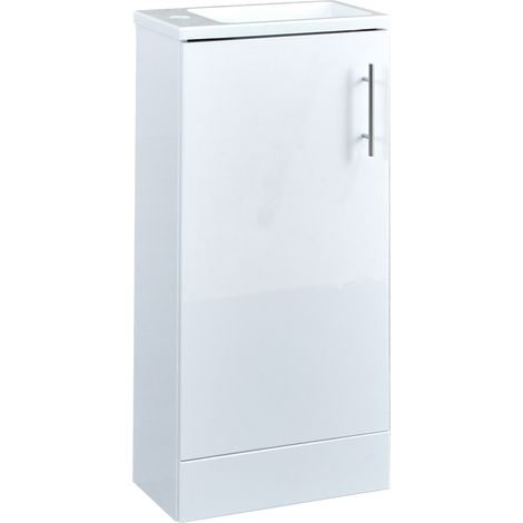 Milano Lurus 400mm Floorstanding Compact Bathroom Cloakroom Vanity Unit with Slimline Basin - White (1/5)