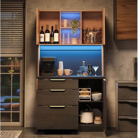 Meuble haut de cuisine 100x40x180 cm neutre en MDF avec tiroir, LED réglable, prise intégrée et rangement (1/5)