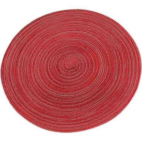 Set de table rond en coton et lin tissé, style occidental, antidérapant et résistant à la chaleur, pour table à manger (rouge, L) (1/5)