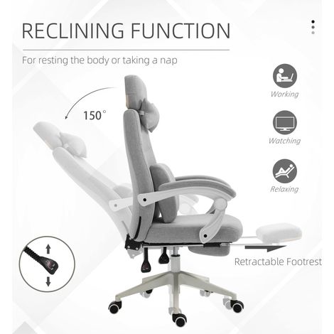 Fauteuil de bureau ergonomique avec appui-tête, coussin lombaire, repose-pieds, dossier haut, réglable en hauteur, gris 62 x 68 x 117-127 cm (1/5)