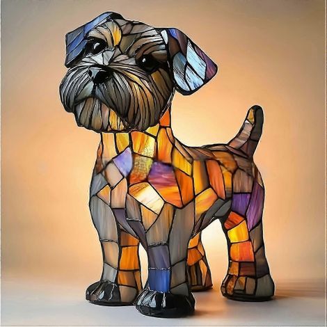 Nouvelle série Chien - Ornement en résine - Veilleuse LED - Statuette animale artistique - Lampe de table créative pour la maison ou le bureau - Taille : Schnauzer