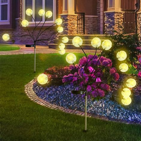 Solaires Extérieur Jardin, 2 Packs Lampe Solaire de Pissenlit, 10 LED Lumiere Solaire Exterieur Decorative, IP65 Étanche Blanc Chaud, Lampe Solaire ExterieurJardin pour Balcon Allée Terrasse (1/5)