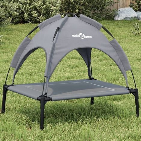Panier pour chien avec auvent gris anthracite, tissu Oxford, structure en acier.
