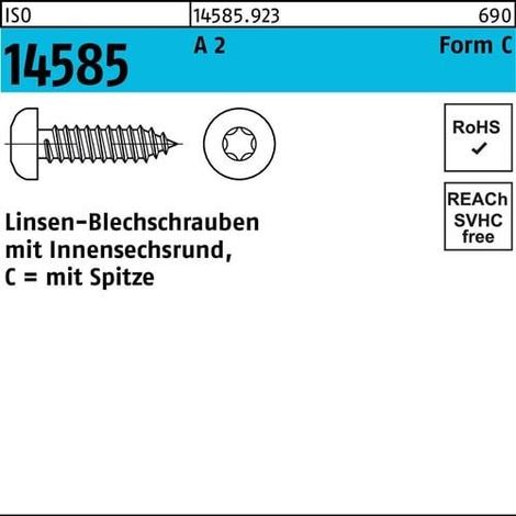 Vis à tôle à tête bombée ISO 14585 ISR 6,3x 13 -C A 2 T30 500 pièces