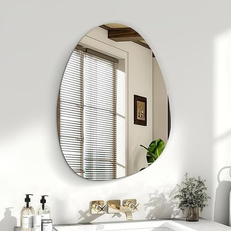 Asymmetric Frameless Bathroom Wall Mirror 45 x 60 cm – Irregular Organic Mirror Wall Mirrors Design Wall Mirrors for Bathroom, Home Entrance, Living Room, Bedroom (1/5)