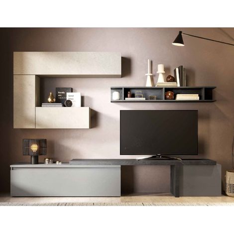 Parete attrezzata soggiorno L 260x190x40 comp  40, ardesia-argilla-piombo - Infinity (1/3)