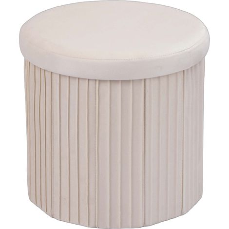 Relaxdays Hocker Samt, Sitzhocker mit Stauraum, gepolstert, faltbar, HxD: 38 x 38 cm, runder Beistellhocker, creme