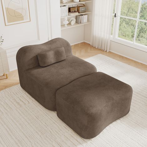 Divano modulare senza struttura con ottomana, velluto marrone, 167 x 96 x 70 cm DESVIAE (1/5)