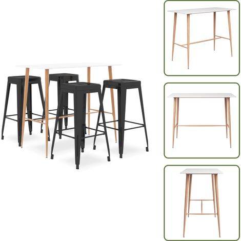 Ensemble de bar 5 pcs Blanc et noir - Ensemble De Bar - Meuble De Salle À Manger - Table De Bar - Tabourets De Bar - Mobilier Moderne (1/5)