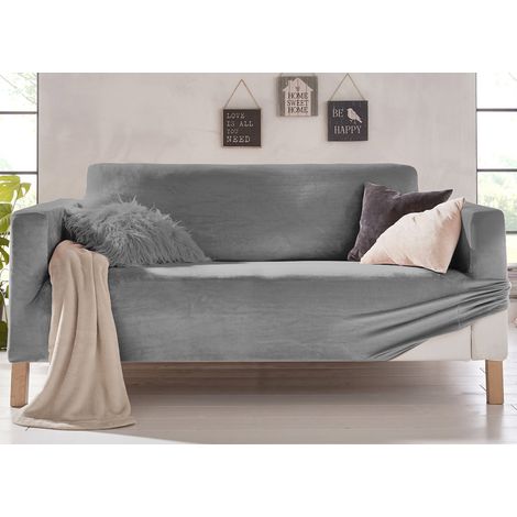 Copridivano Elasticizzato Effetto Velluto Modello Morbidissimo Colore Grigio, misuraPoltronacoloreGrigio (1/4)