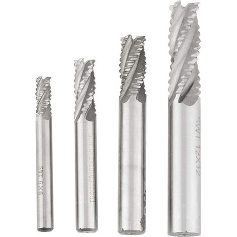 Set di 4 frese a quattro taglienti in acciaio rapido (HSS) per fresatura CNC – misure M6 / M8 / M10 / M12 (1/5)