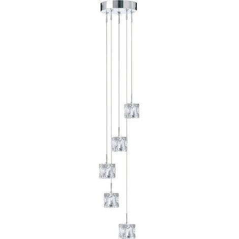 Searchlight Ice Cube - Luminaire suspendu à 5 ampoules LED en verre chromé (1/3)