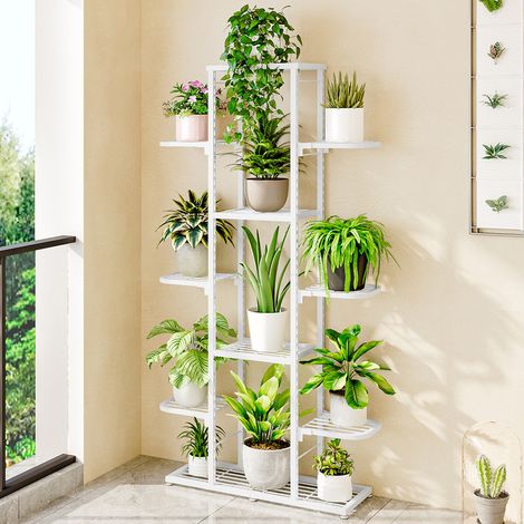 Étagère à fleurs d'intérieur en métal à 7 niveaux, antidérapante et étanche, pour coin, pour terrasse, jardin, salon, balcon - Blanc (1/5)