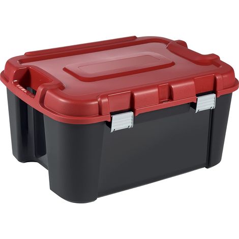 ALLIBERT 229230, Totem - Baule con 4 ruote in plastica, misure: 79,7 X 59,7 x 40,79 cm, capienza 140 L, colore: Nero/Rosso (1/4)